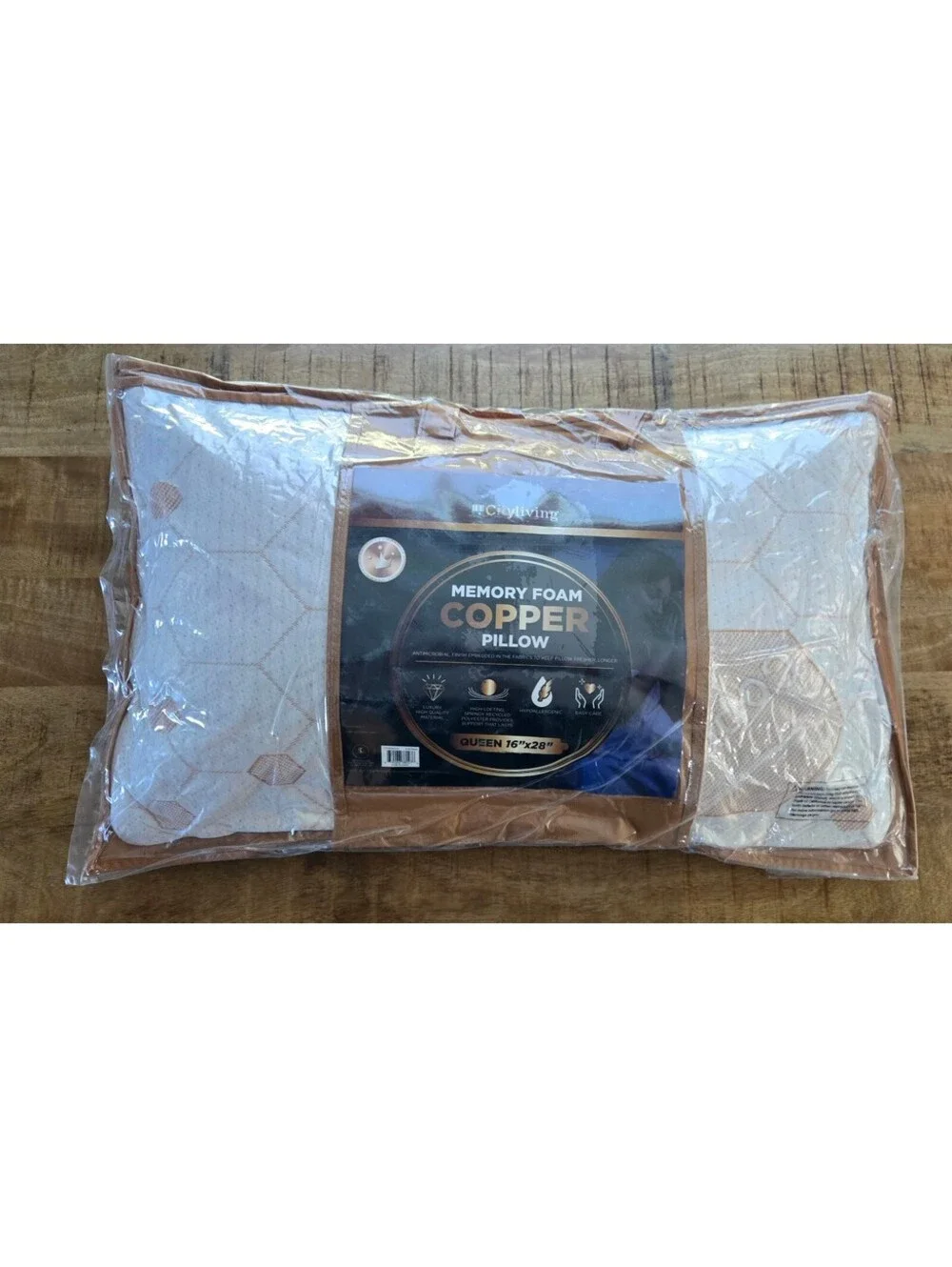 NEW City Living Copper Memory Foam Pillow QUEEN 16